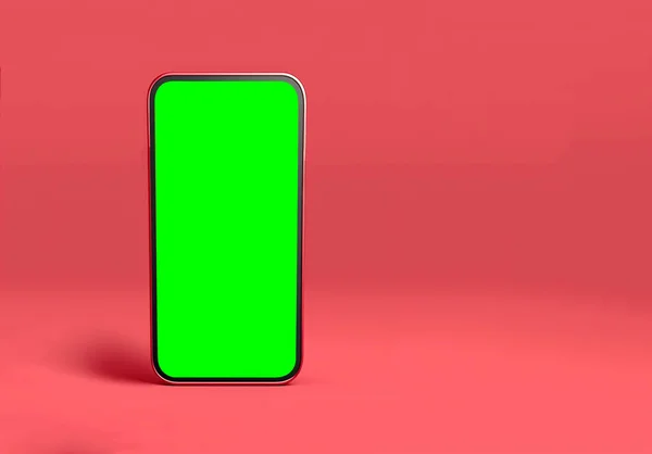 黄色と柔らかい青の背景に赤の新しい技術のスマートフォンのモックアップデザイン 3Dレンダリング — ストック写真