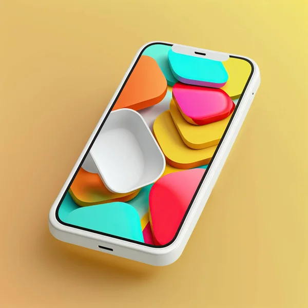 White New Technology Smartphone Mockup Design Yellow Background Rendering — Stock Photo, Image