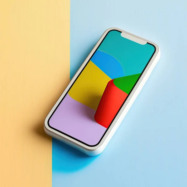 White New Technology Smartphone Mockup Design Yellow Soft Blue Background — Stock Photo, Image