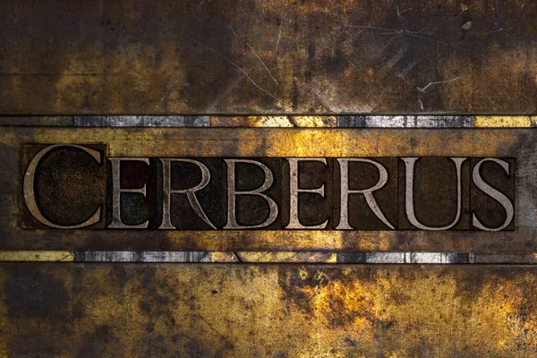 Cerberus Szöveg Grunge Texturált Réz Arany Háttér — Stock Fotó