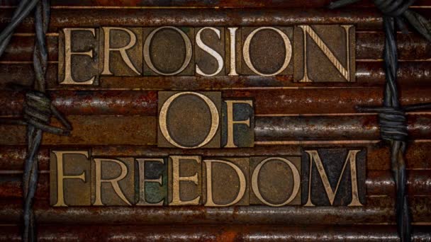 Erosion Freedom Text Vintage Textured Rusty Nails Animated Erosion Collapse — Stock Video