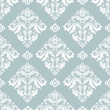 Klasik kusursuz vektör deseni. Damask mavi ve beyaz oryantasyon süsü. Klasik klasik klasik arka plan. Kumaş, duvar kâğıtları ve ambalaj için doğu deseni