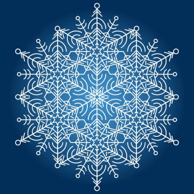 Yuvarlak vektör kar tanesi. Soyut kış süsü. Mavi ve beyaz kar taneli desen