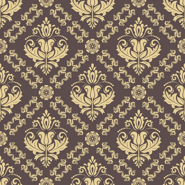 Classic Seamless Vector Pattern Damask Brown Golden Orient Ornament Classic — Image vectorielle