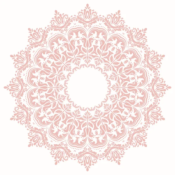 Orientální Vektorový Ornament Arabeskami Květinovými Prvky Tradiční Světle Růžový Kulatý — Stockový vektor