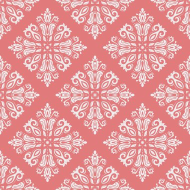 Orient vektörü klasik kırmızı ve beyaz desen. Klasik elementlerle kusursuz soyut bir arkaplan. Oryantasyon düzeni. Duvar kağıtları ve ambalaj için süs