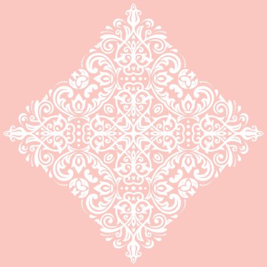 Klasik tarzda zarif bir klasik vektör pembesi ve beyaz süs. Doğulu elementlerle soyut geleneksel süs. Klasik vintage desen