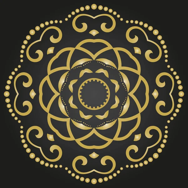 Orientální Vektorový Ornament Arabeskami Květinovými Prvky Tradiční Klasický Černozlatý Kulatý — Stockový vektor