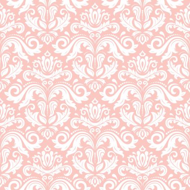 Classic seamless vector pattern. Damask orient pink and white ornament. Classic vintage background. Orient pattern for fabric, wallpapers and packaging