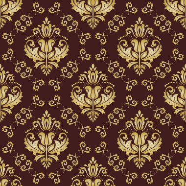 Orient vektörü klasik kahverengi ve altın desenli. Klasik elementlerle kusursuz soyut bir arkaplan. Oryantasyon düzeni. Duvar kağıtları ve ambalaj için süs