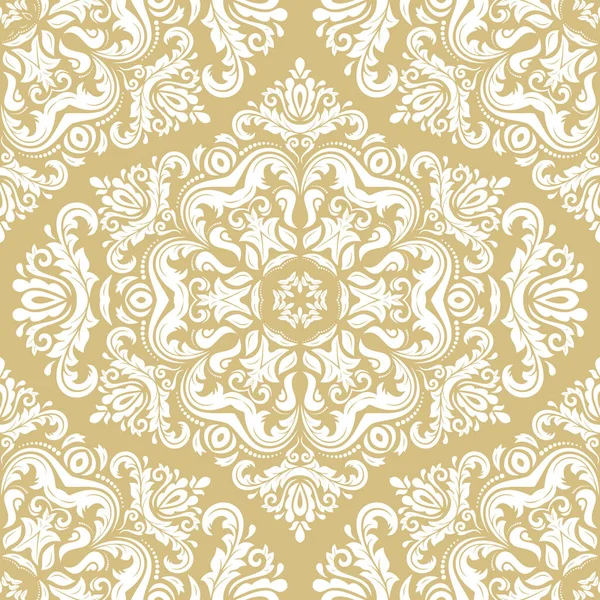 Klasický Hladký Vektorový Vzorec Damaskův Zlatobílý Ornament Klasické Vinobraní Orient — Stockový vektor