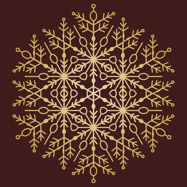 Floco Neve Vetorial Redondo Inverno Abstrato Ornamento Marrom Dourado Padrão — Vetor de Stock