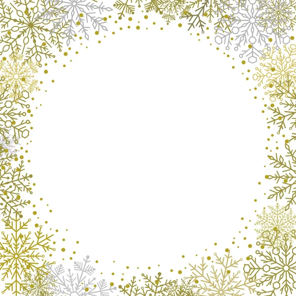 Winter Vector Frame Arabesques Snowflakes Golden White Greeting Card Pattern — Stock Vector