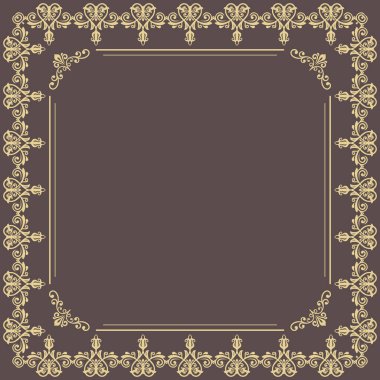 Klasik kahverengi ve sarı vintage kare çerçeve, arabesk ve oryantasyon elementleriyle. Yazı için yeri olan soyut bir süs. Eski model