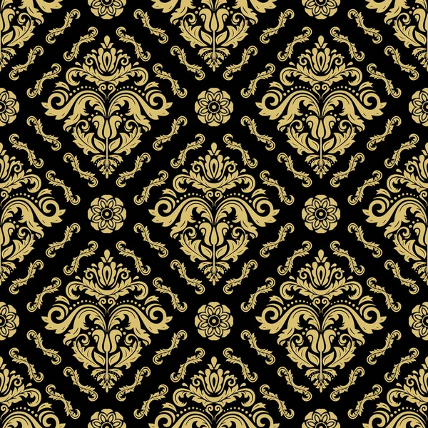 Классический Бесшовный Векторный Рисунок Дамаск Ориентирован Черно Золотой Орнамент Классический — стоковый вектор