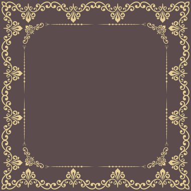 Klasik kahverengi ve sarı vintage kare çerçeve, arabesk ve oryantasyon elementleriyle. Yazı için yeri olan soyut bir süs. Eski model