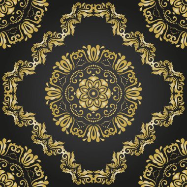 Klasik kusursuz vektör deseni. Damask oryantasyon siyah ve altın süs. Klasik klasik klasik arka plan. Kumaş, duvar kâğıtları ve ambalaj için doğu deseni