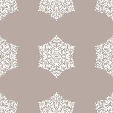 Klasik kusursuz vektör deseni. Damask oryantasyon süsü. Klasik kahverengi ve beyaz arka plan. Kumaş, duvar kâğıtları ve ambalaj için doğu deseni