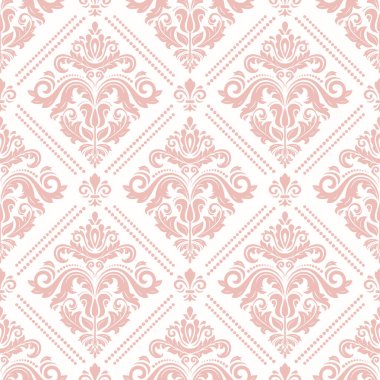 Klasik kusursuz vektör deseni. Damask oryantasyon süsü. Klasik klasik klasik arka plan. Kumaş, duvar kâğıtları ve ambalaj için doğulu parlak pembe desen