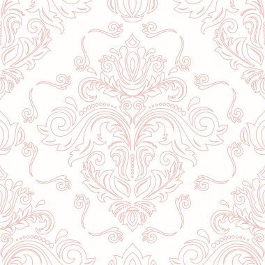 Klasik kusursuz vektör deseni. Damask pembe oryantasyon süsü. Klasik klasik klasik arka plan. Kumaş, duvar kâğıtları ve ambalaj için doğu deseni