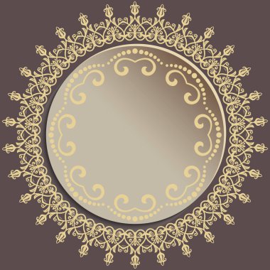 Yuvarlak vkahverengi ve altın yuvarlak vektör çerçeveli çiçek elementleri ve arabesk çiçekleri. Arabesk desenli. Güzel tebrik kartı.