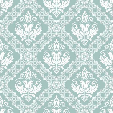 Klasik kusursuz vektör deseni. Damask oryantasyon mavi ve beyaz süs. Klasik klasik klasik arka plan. Kumaş, duvar kâğıtları ve ambalaj için doğu deseni