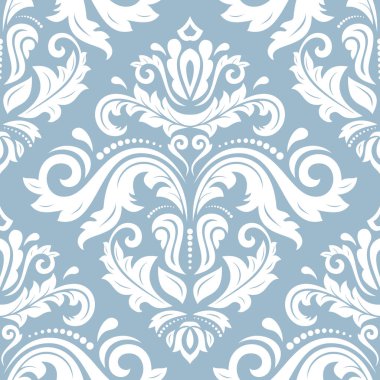 Klasik dikişsiz vektör mavi ve beyaz desen. Damask oryantasyon süsü. Klasik klasik klasik arka plan. Kumaş, duvar kâğıtları ve ambalaj için doğu deseni
