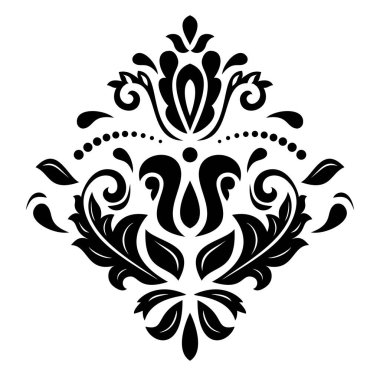 Oriental vector ornament with black and white arabesques and floral elements. Traditional classic ornament. Vintage pattern with arabesques