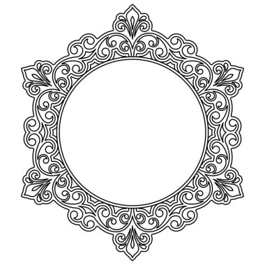 Oriental vector round black and white ornament with arabesques and floral elements. Traditional classic ornament. Vintage pattern with arabesques