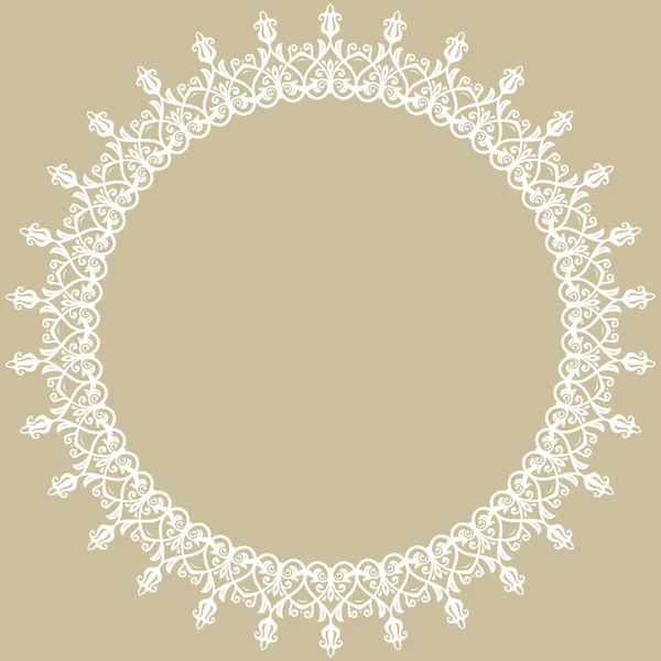 东方矢量圆形框架与阿拉伯和花卉元素 古色古香的金白色花边 — 图库矢量图片