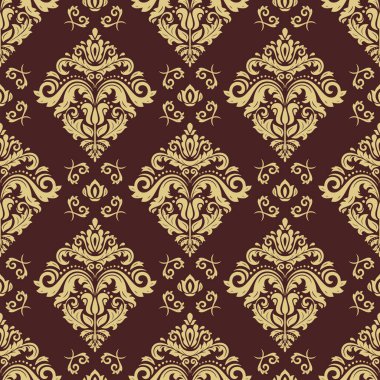 Orient vektörü klasik kahverengi ve altın desenli. Klasik elementlerle kusursuz soyut bir arkaplan. Oryantasyon düzeni. Duvar kağıtları ve ambalaj için süs