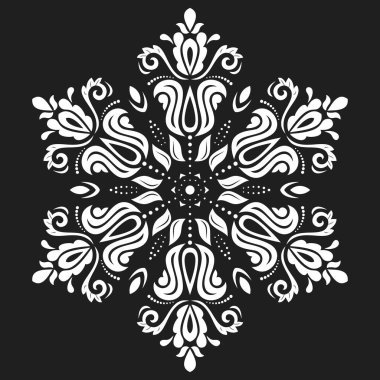 Arabesk ve çiçeklerle süslenmiş doğu vektör süsü. Geleneksel siyah-beyaz klasik süs. Arabesk ile klasik desen