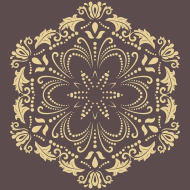 Klasik tarzda klasik bir klasik vektör süsü. Doğulu elementlerle soyut kahverengi ve sarı altıgen süslemeler. Klasik vintage desen