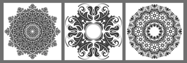 向量圆元素的复古集合 用于设计框架 背景和单字的黑白元素 经典模式 — 图库矢量图片