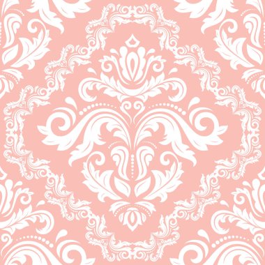 Classic seamless vector pattern. Damask orient pink and white ornament. Classic vintage background. Orient pattern for fabric, wallpapers and packaging