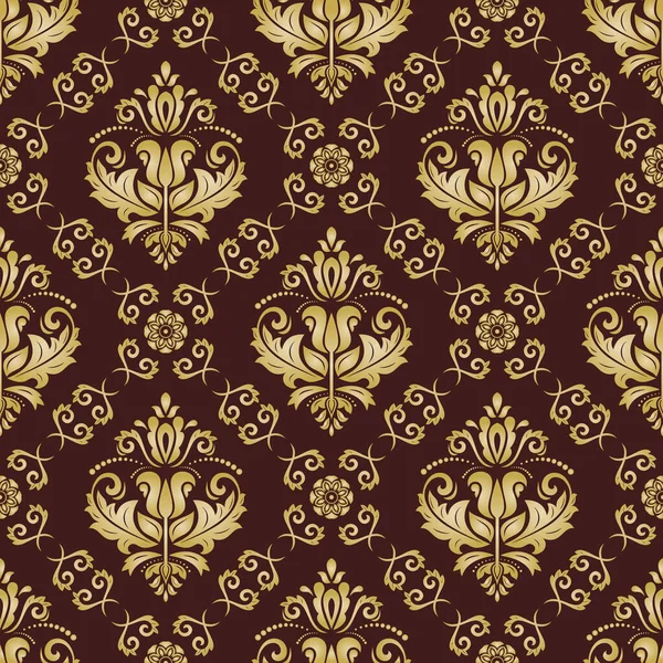 Classic Seamless Vector Pattern Damask Orient Brown Golden Ornament Classic — Stock Vector