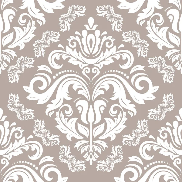 Classic Seamless Vector Pattern Damask Orient Beige White Ornament Classic — Stock Vector