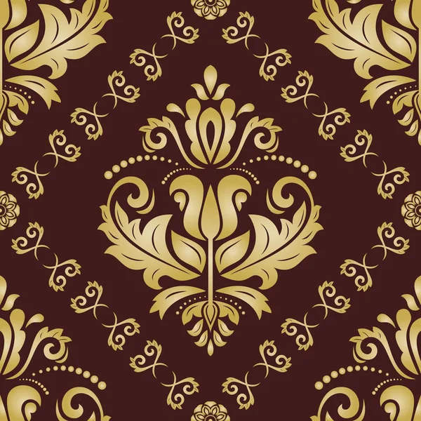 古典的なシームレスなベクトルパターン ダマスク東洋の茶色と金色の装飾 古典的なヴィンテージの背景 包装のためのオリエントパターン — ストックベクタ