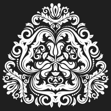 Klasik tarzda klasik siyah ve beyaz renkli klasik bir vintage vektör süsü. Doğulu elementlerle soyut geleneksel süs. Klasik vintage desen
