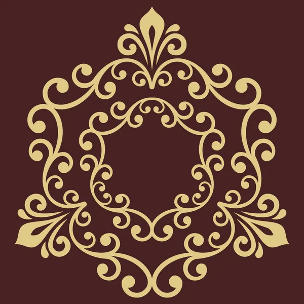 东方矢量装饰与阿拉伯和花卉元素 传统的褐色和金色经典装饰 带有阿拉伯风味的复古图案 — 图库矢量图片