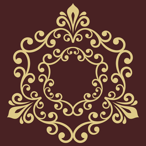 Oriental vector ornament with arabesques and floral elements. Traditional brown and golden classic ornament. Vintage pattern with arabesques