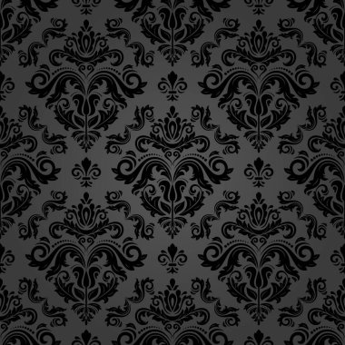 Klasik dikişsiz vektör koyu şablonu. Damask oryantasyon süsü. Klasik klasik klasik arka plan. Kumaş, duvar kâğıtları ve ambalaj için doğu deseni