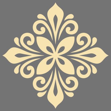 Arabesk ve çiçeklerle süslenmiş doğu vektör süsü. Altın eşkenar dörtgenli geleneksel klasik süs. Arabesk ile klasik desen