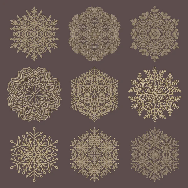 Conjunto Flocos Neve Vetoriais Coleção Ornamentos Inverno Flocos Neve Coleção — Vetor de Stock