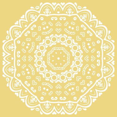 Elegant vintage vector ornament in classic style. Abstract traditional yellow and white ornament with oriental elements. Classic vintage pattern