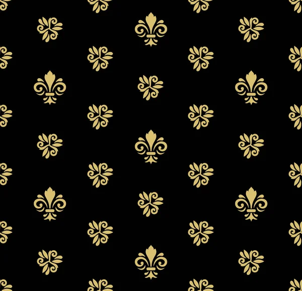 Płynny Wzorzec Wektora Nowoczesny Geometryczny Czarno Złoty Ornament Królewskimi Liliami — Wektor stockowy