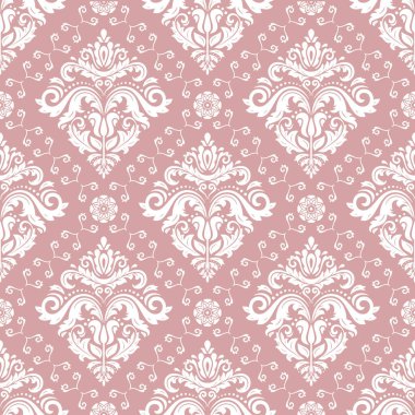 Klasik kusursuz vektör deseni. Damask oryantasyon süsü. Klasik mor ve beyaz arka plan. Kumaş, duvar kâğıtları ve ambalaj için doğu deseni