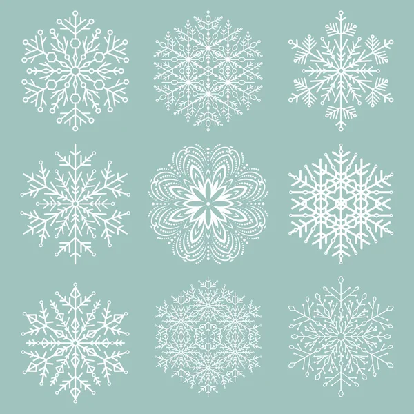 Набір Векторних Сніжинок Колекція Зимових Світло Блакитних Білих Прикрас Колекція — стоковий вектор