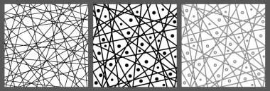 Geometrik siyah beyaz desenler kümesi. Geometrik vektör soyut süs koleksiyonu. Tekrarlayan elementlere sahip bir dizi modern arka plan