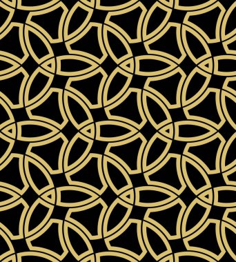 Kusursuz vektör süsü. Modern dalgalı arka plan. Geometrik siyah ve altın rengi modern desen